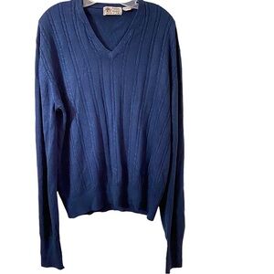 Pebble Beach Acrylic V Neck Long Sleeves Cable Knit Blue Sweater Size X Large.